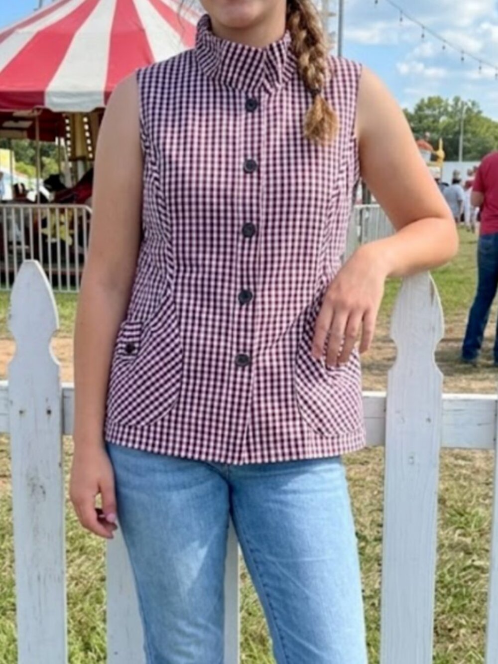Pink & Black Sleeveless Button Front Pink, Black and White Gingham Top - small